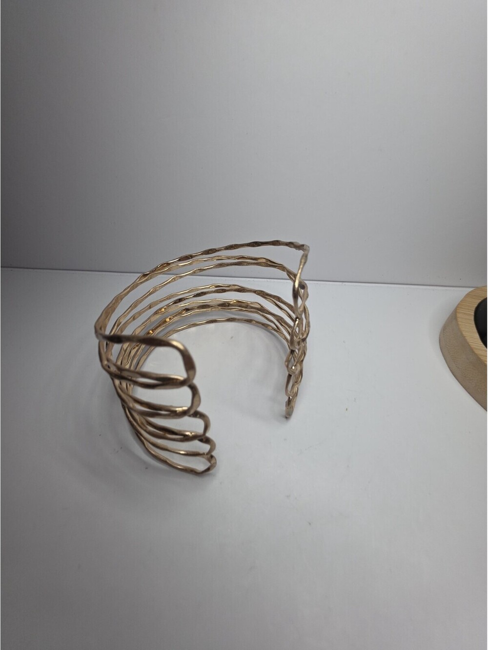 Gold Criss Cross Hammered Arm Cuff Multi Layer Wave Bangle Bracelet Boho